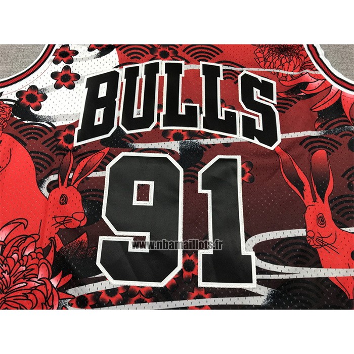 Maillot Chicago Bulls Dennis Rodman NO 91 Mitchell & Ness Lunar New Year Rouge